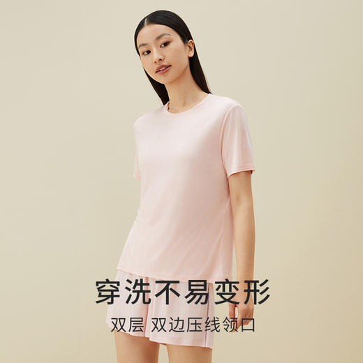 金三塔100%桑蚕丝真丝针织情侣舒适裸感T恤短裤睡衣可外穿家居服 商品图2