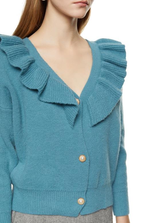 AVA 孔雀蓝木耳边V领毛衫 8470 商品图3