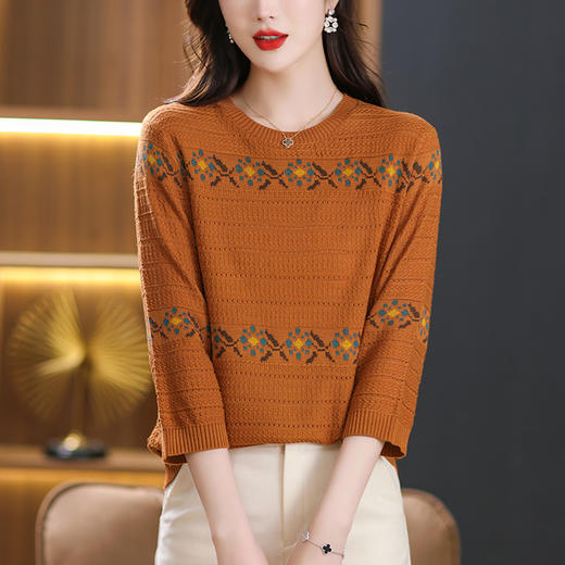 七分袖针织衫，女薄款大码上衣妈妈春装镂空时尚洋气小衫春秋打底衫CC-13-3028 商品图7