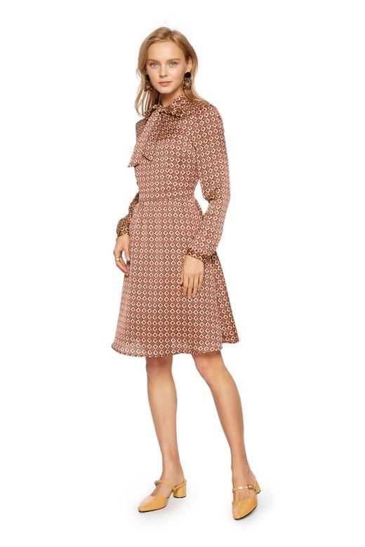 SUMMER & SAGE 复古菱格系带连衣裙 6207 商品图1