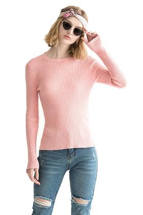 CODES COMBINE 粉色简约短版毛衫 1085