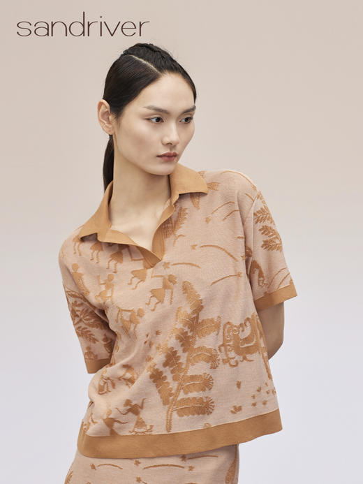 芝麻点提花POLO领提花短袖女上衣 SJS95W050K 商品图0