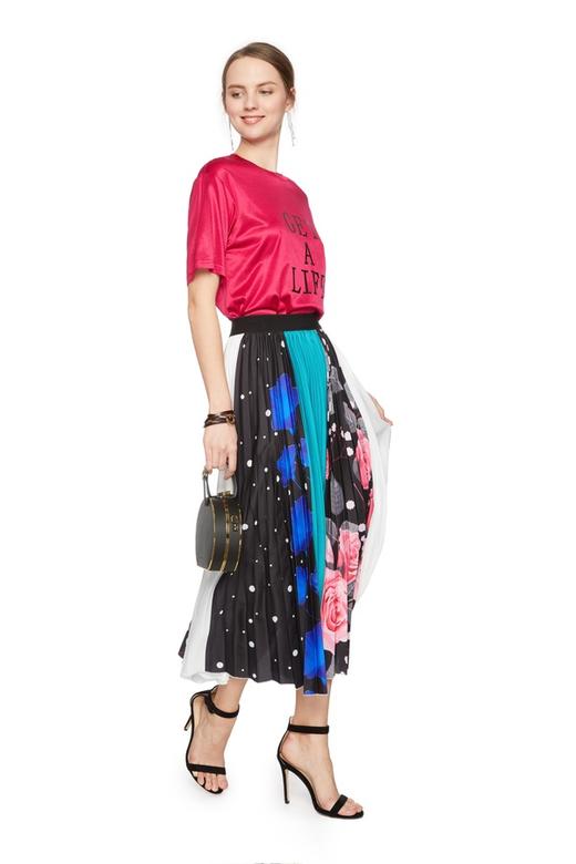 EMC亿美丞 印花拼色百褶半身裙 6009 商品图1