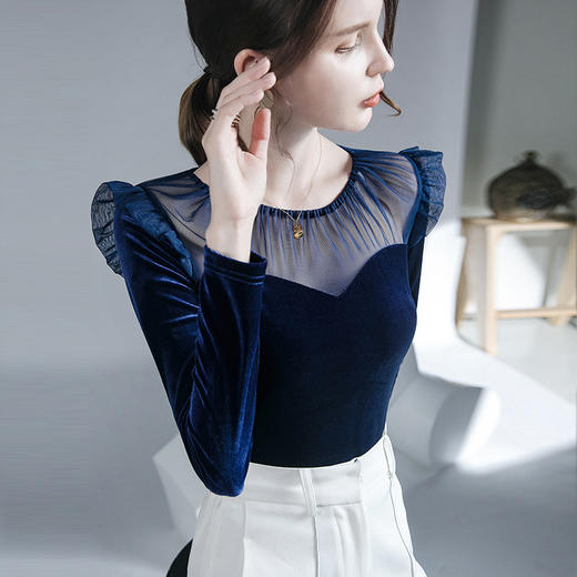 丝绒网纱拼接打底衫洋气小衫 商品图2