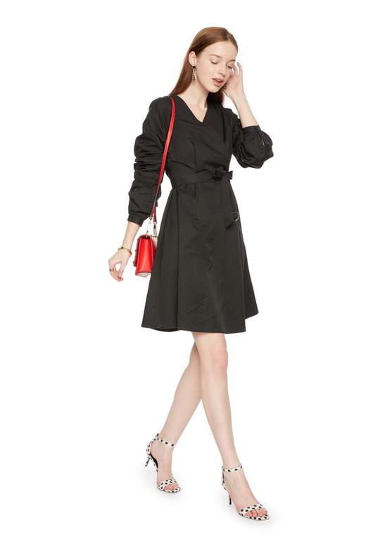 OCTAVIA 黑色围裹束腰连衣裙 4119 商品图3