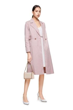 EXUN 拼色扣饰粉色风衣 7603