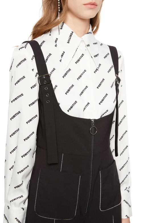 SUMMER & SAGE 明线装饰黑色背带裤 6053 商品图3