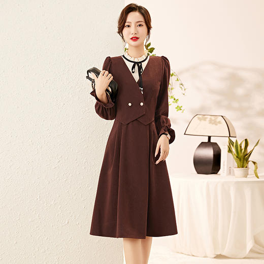 HR WM89039假两件设计感长袖圆领连衣裙 商品图2