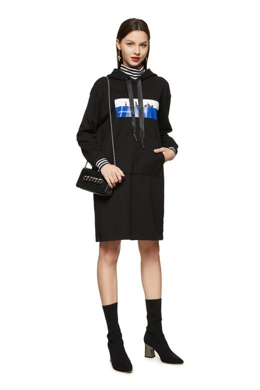 EVA OUXIU伊华欧秀 罗纹拼接运动风卫衣裙 8333 商品图1