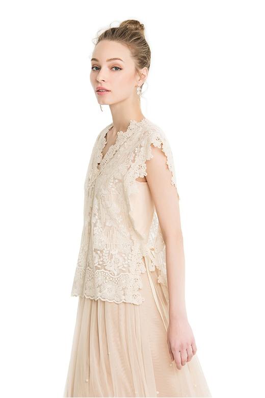 SUMMER & SAGE 沙色V领蕾丝透视背心 1407 商品图2