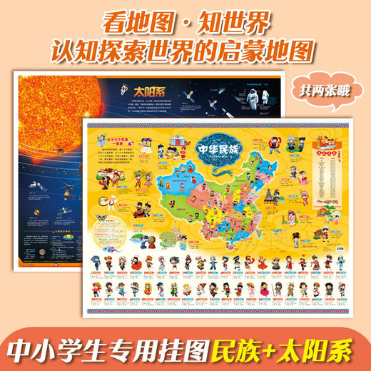 2022年中国世界地图太阳系中华民族北极南极史前海洋地图儿童房 商品图2