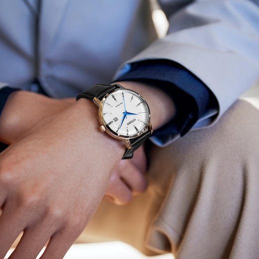 西铁城官方正品简约时尚黑盘皮带光动能男表BM7461-18A 商品图6