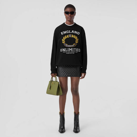 BURBERRY 巴宝莉 女士学院风图案棉质宽松运动卫衣 黑色 8065061 A1189 商品图3