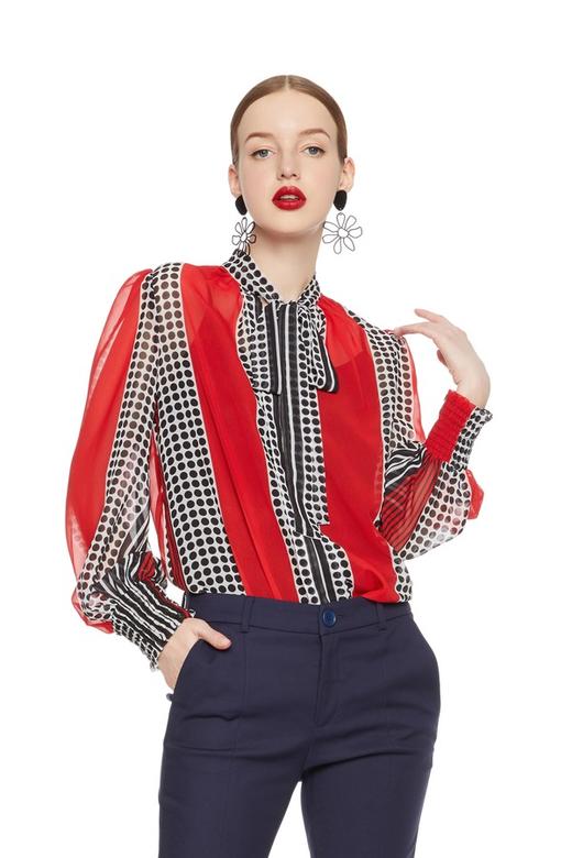 ELLA JADE 复古系带拼色上衣 6131 商品图0