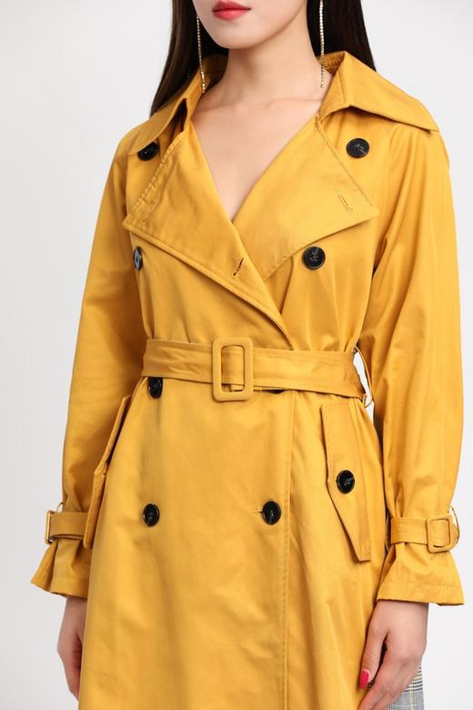 OCTAVIA 格纹拼接黄色束腰风衣 6291 商品图4