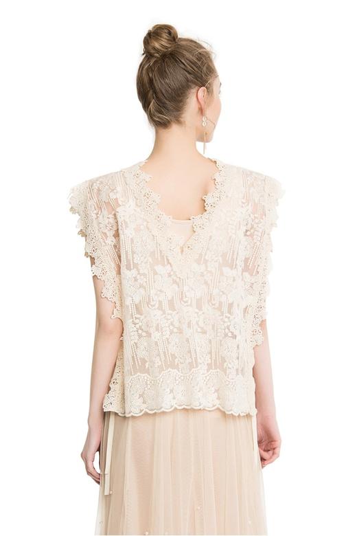 SUMMER & SAGE 沙色V领蕾丝透视背心 1407 商品图3