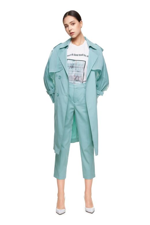 J.A 网纱披肩浅蓝色束腰风衣 7622 商品图1