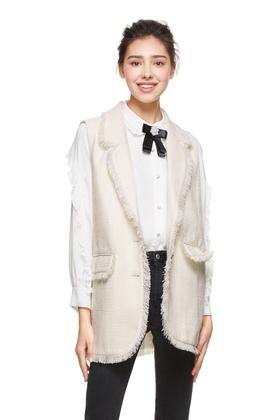 J.A 白色小香风流苏马甲 8648