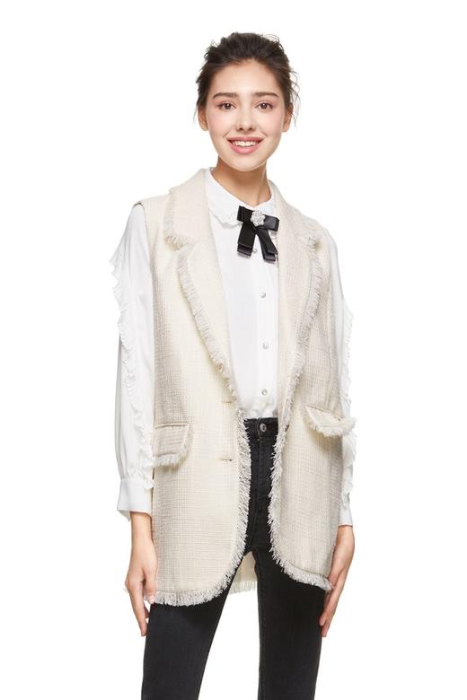 J.A 白色小香风流苏马甲 8648 商品图0