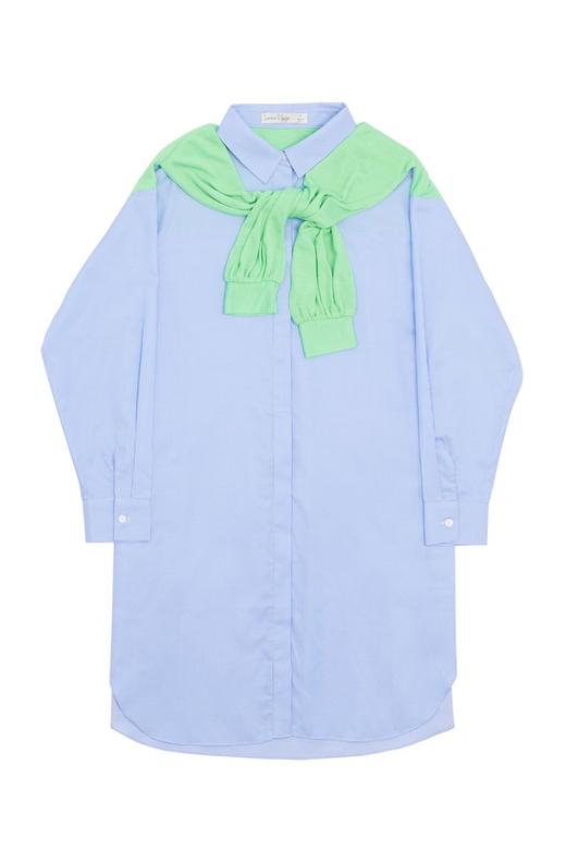 SUMMER & SAGE 披肩造型拼色衬衫裙 6040 商品图4