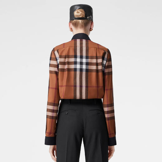 BURBERRY 巴宝莉 女士对比感饰边大号格纹羊毛长袖衬衫 格子 8062996 A9011 商品图2