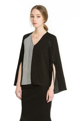 CENCH EDITION 拼色开衩袖V领上衣 1075