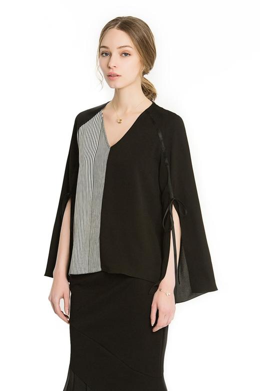 CENCH EDITION 拼色开衩袖V领上衣 1075 商品图0