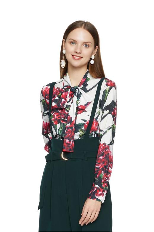 OCTAVIA 蝴蝶结系带印花衬衣 6169 商品图0