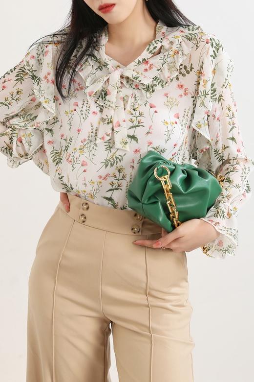 SUMMER & SAGE 荷叶边轻透印花上衣 1410 商品图6