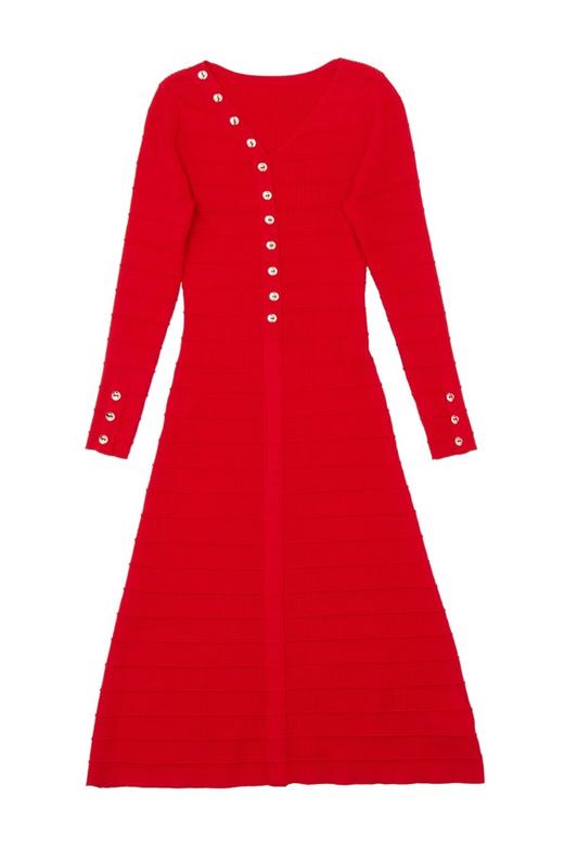 SUMMER & SAGE 红色扣饰针织修身连衣裙 4912 商品图3
