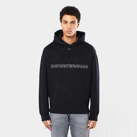 EMPORIO ARMANI 阿玛尼 男士棉质字母徽标印花连帽卫衣 深蓝色 3R1MBC 1JHSZ 0920