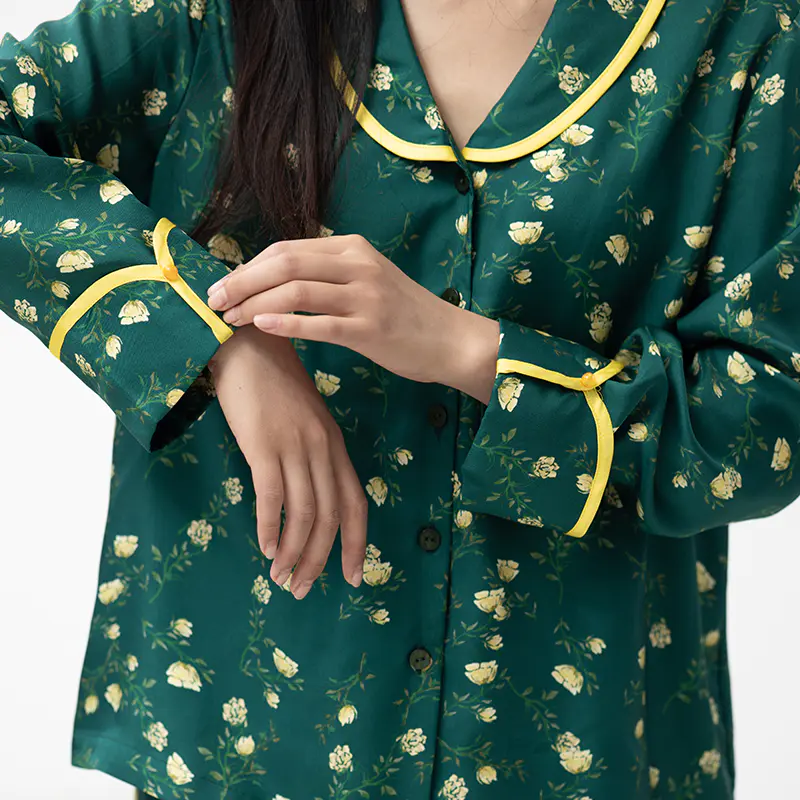 三绽放703朵「绿野仙踪」19姆米素绉缎真丝桑蚕丝印花睡衣套装