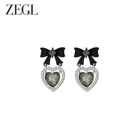 ZEGL设计师黑公主系列黑色蝴蝶结耳环女复古赫本风耳钉银针耳饰品