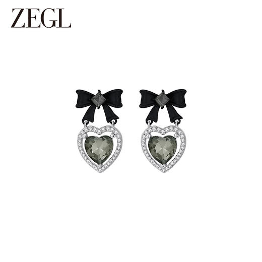 ZEGL设计师黑公主系列黑色蝴蝶结耳环女复古赫本风耳钉银针耳饰品 商品图0