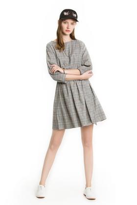 Eifini伊芙丽 灰色格纹圆领连衣裙 1439