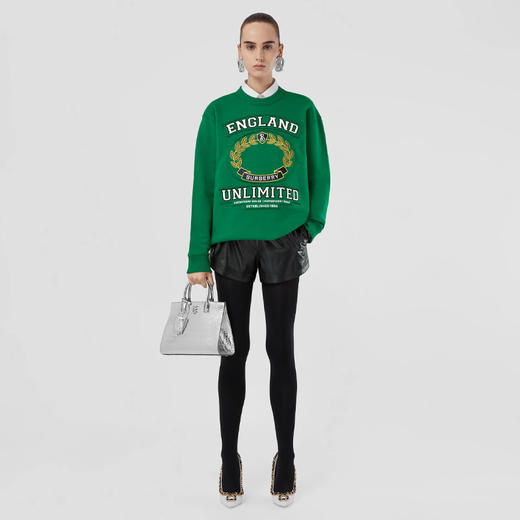 BURBERRY 巴宝莉 女士学院风图案棉质宽松运动卫衣 绿色 8065047 B3603 商品图3