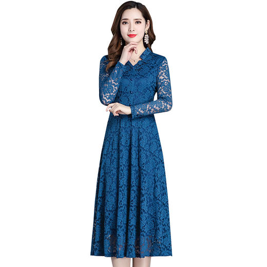 通勤优雅勾花蕾丝拼接时尚领气质打底裙连衣裙QYM-CB9238-L 商品图4