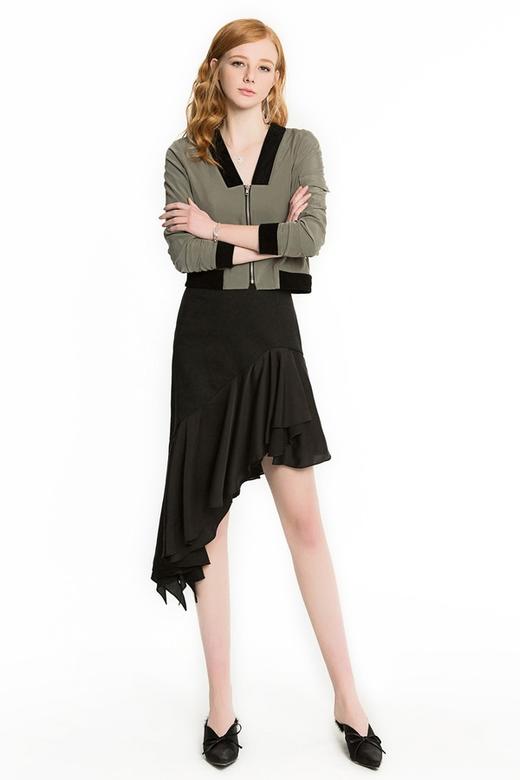 OCHIRLY欧时力 不对称荷叶边黑色半裙 1299 商品图1