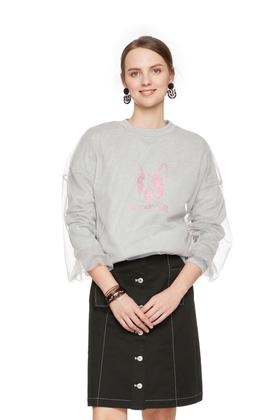 SUMMER & SAGE 网纱饰灰色套头上衣 6085