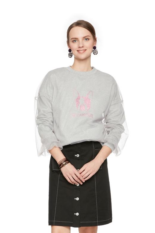 SUMMER & SAGE 网纱饰灰色套头上衣 6085 商品图0