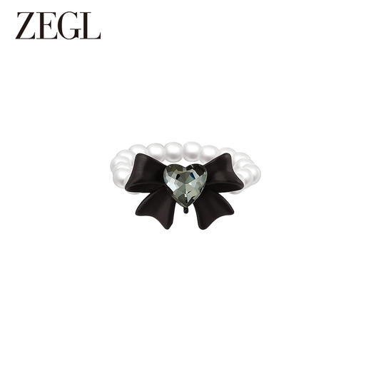 ZEGL设计师黑公主系列黑色蝴蝶结戒指女仿珍珠指环小众设计食指戒 商品图1