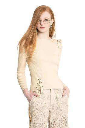 Tied  Hands 镂空绑带沙色针织衫 1052