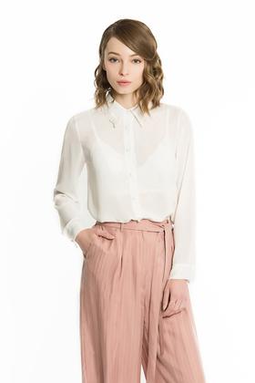 HAYES 奶白色透视雪纺衫 1423