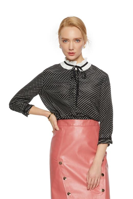 AVA 波点花边领系带上衣 6216 商品图0