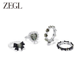 ZEGL设计师黑公主系列黑色蝴蝶结戒指女仿珍珠指环小众设计食指戒