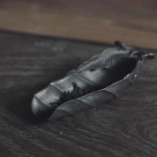 乾茂号造|树叶古锡茶则    规格：长10.6cm  宽4.5cm   高2cm 商品图5