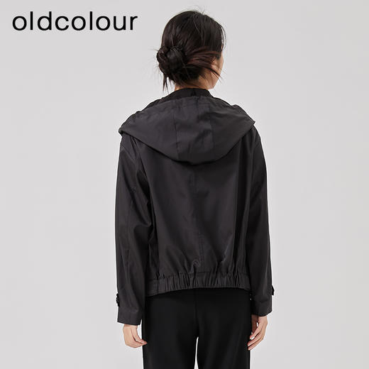 oldcolour2023春季新款黑色简约连帽抽绳宽松显瘦外套女O11041160 商品图4