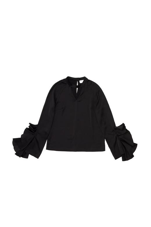 ACFN 黑色荷叶袖挂脖上衣 6027 商品图4