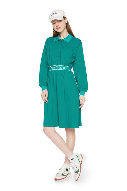 SUMMER & SAGE 字母翻领绿色连衣裙 6039 商品图1