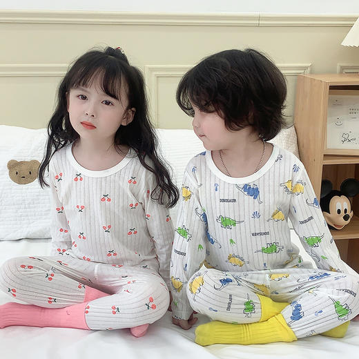 【59元买一套送一套】2024春季儿童睡衣艾草精华无骨套装纯棉空调服男女中小童A类长袖春夏季薄款家居服 商品图1